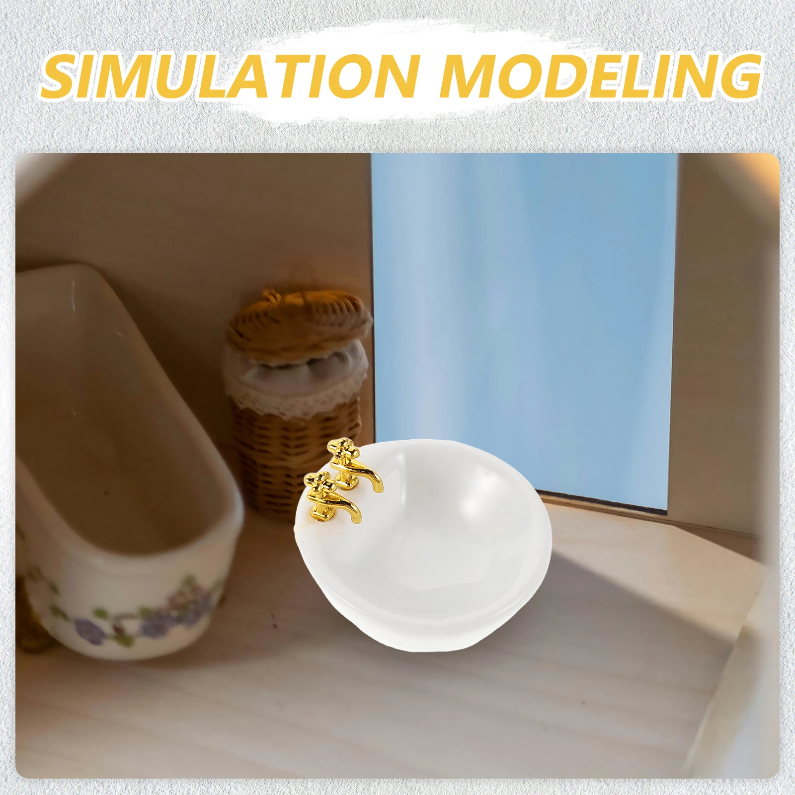 3 Pcs 장식 인형 집 욕실 액세서리 가구 카운터 세면대 트레이 흰색 싱크 장식