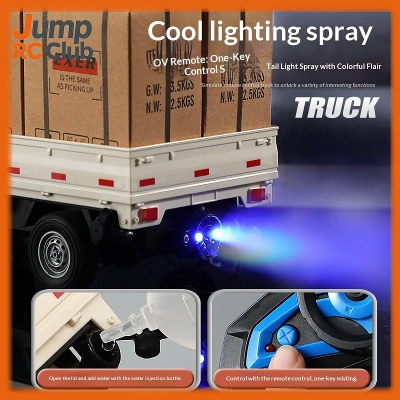 RC Truck 1:16 Scale Simulated City Transport Truck Spray Light Manual Open Door 2.4G Remote Control Rechargeable Kids Toy