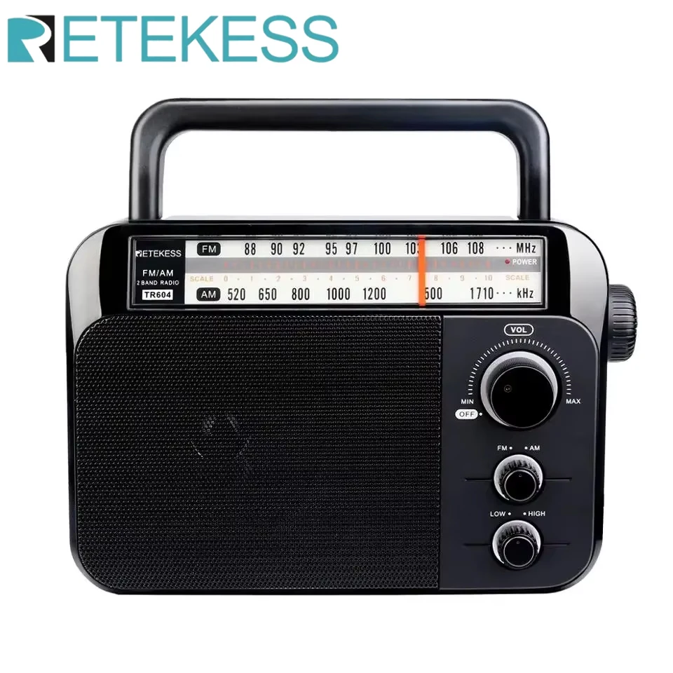 RETEKESS TR604 AM FM Radio Portable Plug in Radio Transistor Powered by 3 D Batteries or AC 220V for Senior and Home