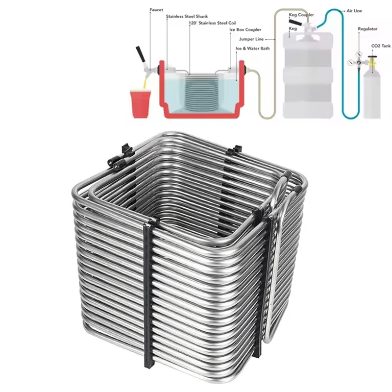 Stainless steel two-way cooling coil square wort cooler, suitable for 5/16 (8mm) outer diameter tube high-efficiency cooler DIY
