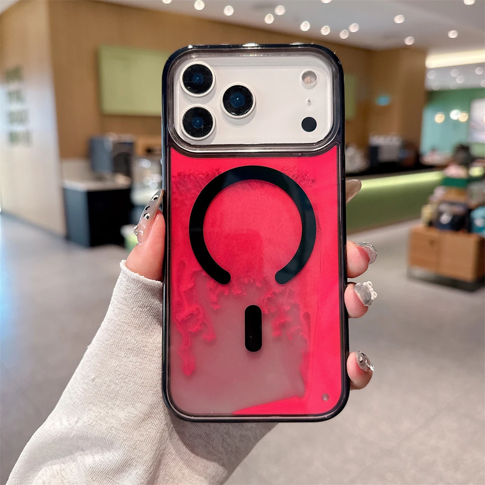 Night Light Luminous Liquid Quicksand Flowing Magnetic Case For Magsafe For iPhone 17 16 15 14 13 Pro Max Wireless Charge Cover