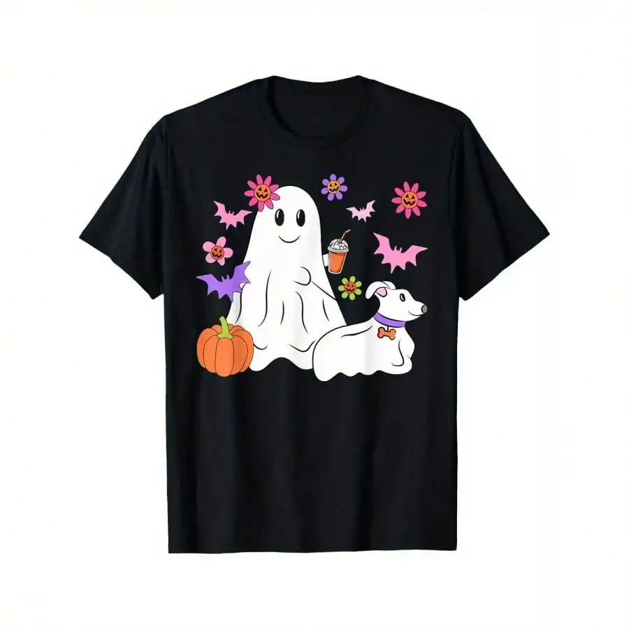 

Funny Ghost Walking Dog Spooky Ghost Coffee Halloween Dog T-Shirt