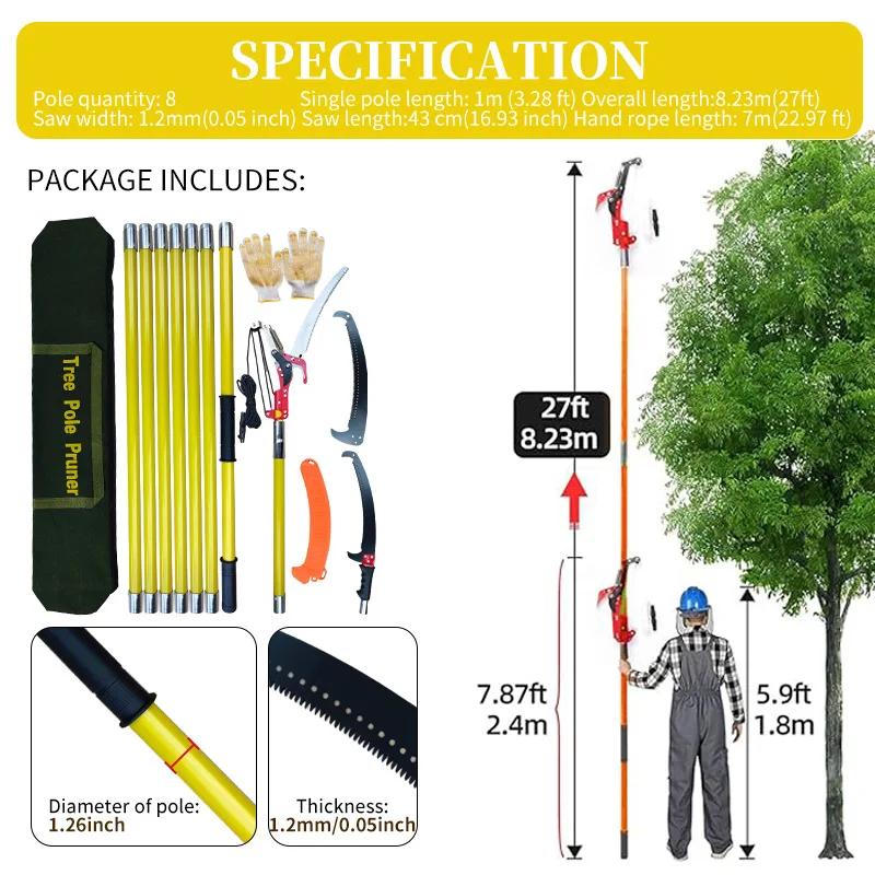 High Branch Shear Saw Combination Dual-purpose 8 Sections 8 Meters Labor-saving High-altitude Shear Extended Rod High-branch Saw