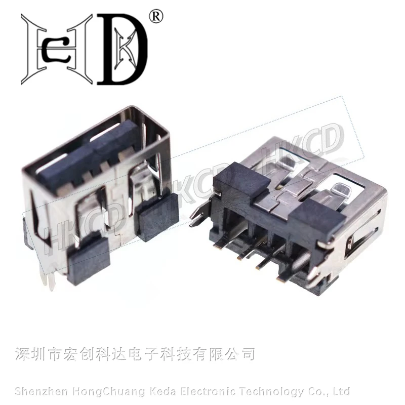 10pcs USB 2.0 Type A Female Jack Socket 4 Pin Vertical DIP Through Hole Black PCB Mount USB Charging Data Port Connector