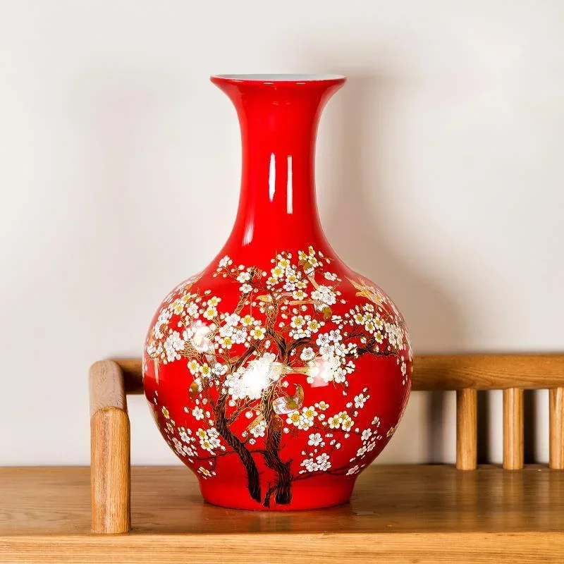 Antique Jingdezhen Ceramic Flower Bottle Enamel Plant Vase Cloisonne Painting Handmade Crafts Living Room Large Decor Ornaments