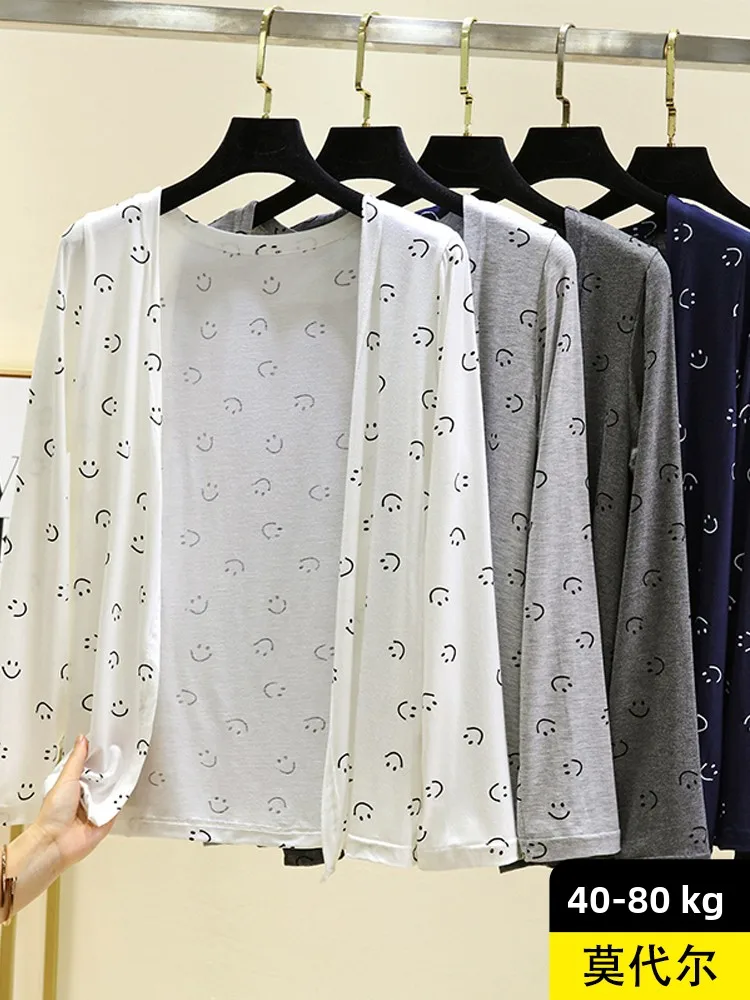 Cardigan ouvert en Modal pour femmes, ample, vêtements d'extérieur fins, décontracté, grande taille, ort Jaet, paresseux, climatiseur irt, été