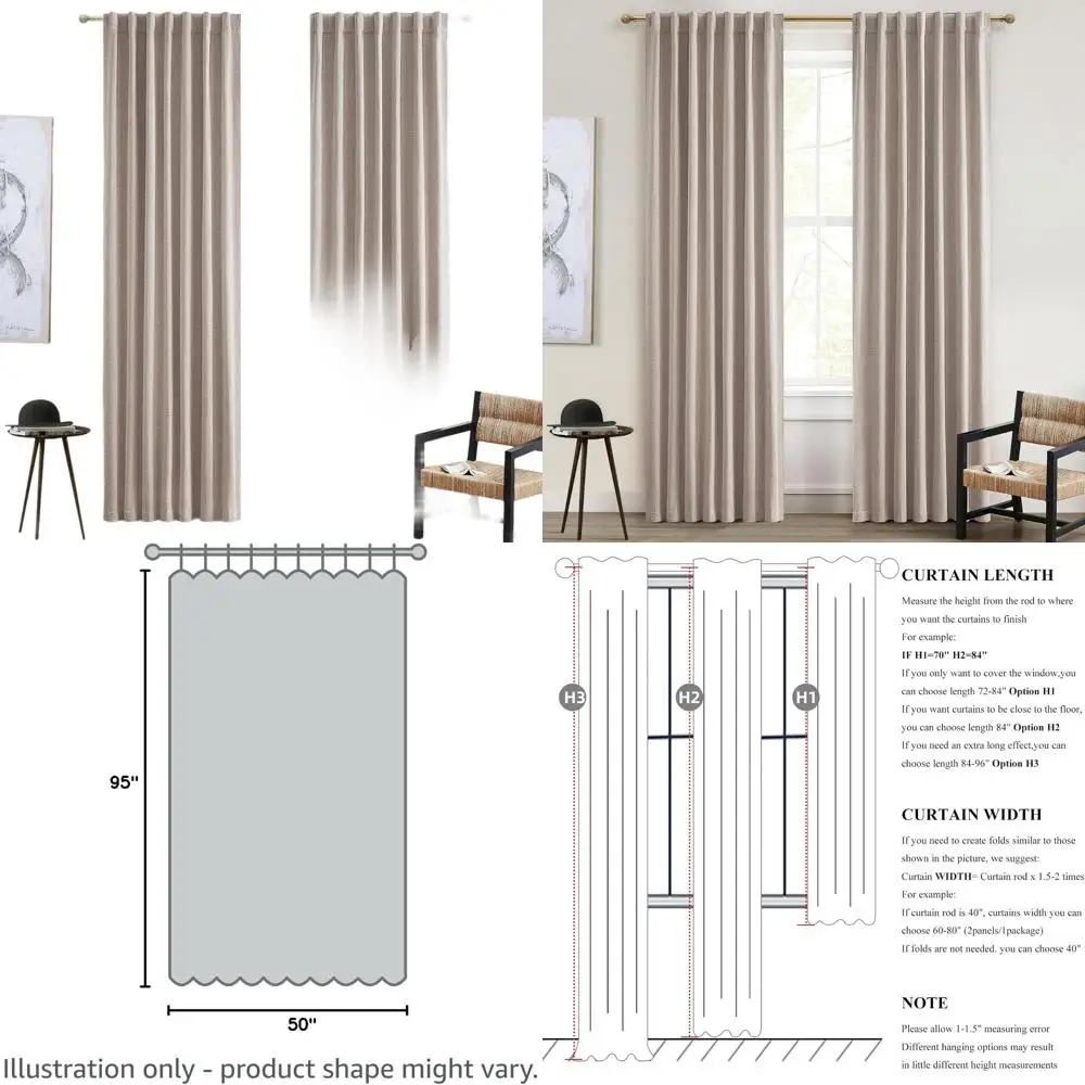 

95 затемняющих штор в стиле фермерского дома, набор из 2 панелей для 94, УФ/тепловизионная изоляция, смесь плиссированного льна