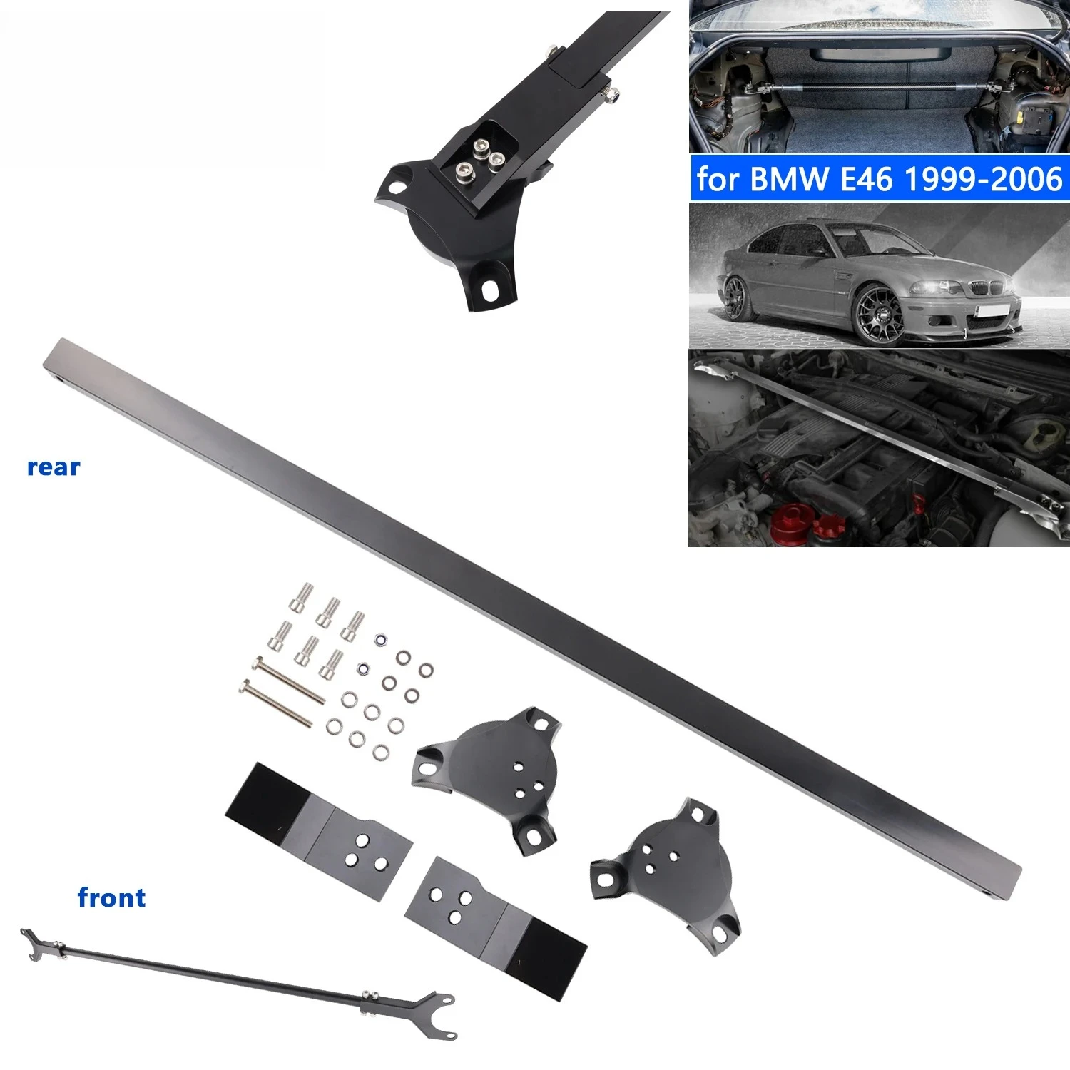 front Strut Tower Brace Bar race suspension for BMW E46 323i 323ci 325i 325ci 328i 328ci 330i 330ci 1999-2006 rear