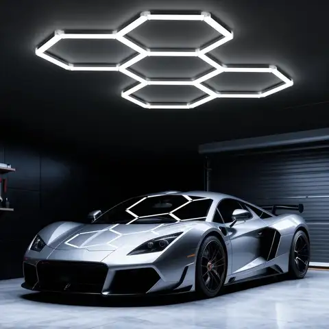 Garage Lights 168W 5 Grids Hexagon Led Lights, 6500K Ultra Bright Hex Light, Honeycomb Light for Garage, Shop, Basement, Barber,