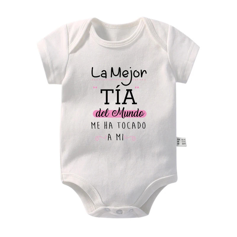 The Best Aunt in The World Spanish Print Baby Romper Infant Summer Jumpsuit Funny Newborn Short Sleeve Bodysuit Toddler Clothes
