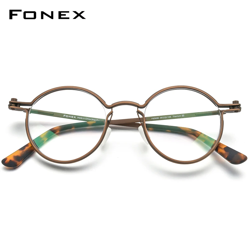 FONEX Titanium Eyeglasses Frame Men Brand Design Round Glasses Women Spectacles Japanese Handmade Retro Eyewear 85696