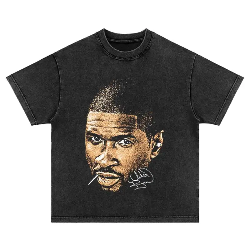 2025 Men Harajuku Hip Hop Vintage Portrait Touching The Chin Printed Oversize Washed T-Shirt Streetwear Loose Tshirt Cotton Tops
