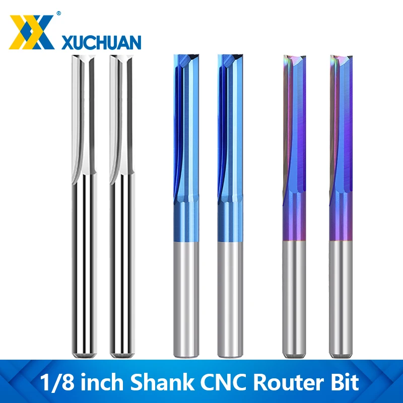 2 Flute Straight Milling Cutter 3.175mm Shank CNC Router Bit for Wood MDF Plastic 4-32mm Nano Blue Coated Carbide End Mill