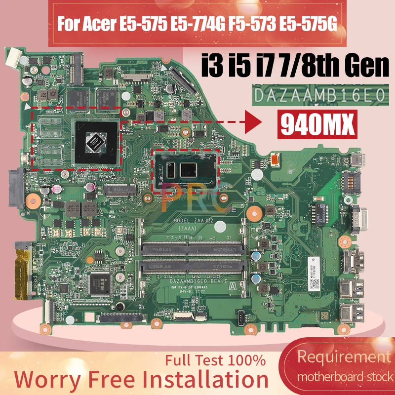 For Acer E5-575 E5-774G F5-573 E5-575G Laptop Motherboard NBG041100A NBGDF1100B DAZAAMB16E0 i3 i5 i7 7/8th Notebook Mainboard