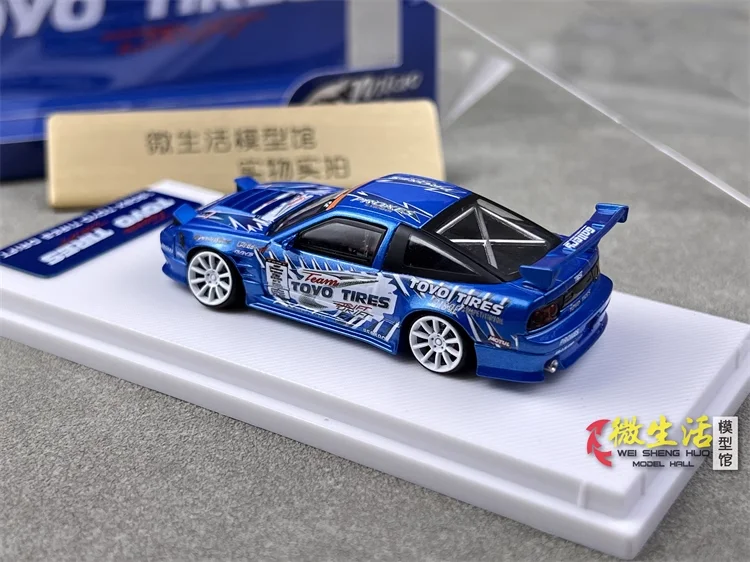 Cor Azul Diecast Modelo de Carro Micro Turbo, 1:64, 180SX TOYO, Coleção Presente, 2024