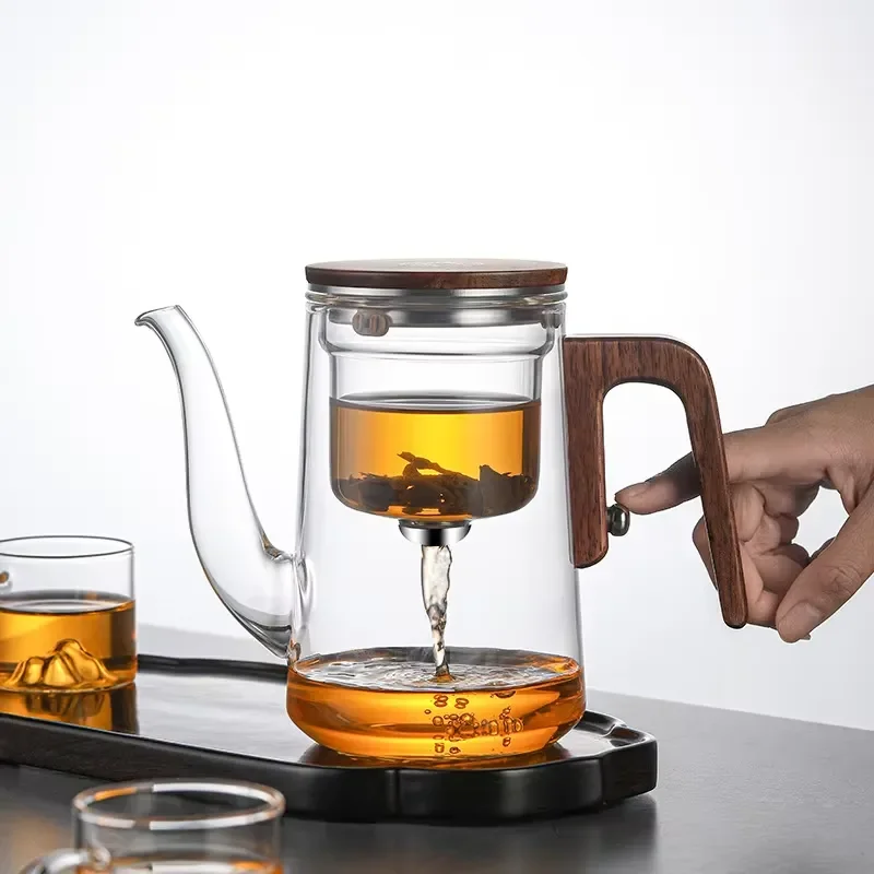Elegant High-End Transparent Glass Set Single Pot Teapot with Lid One-Key Filter for Water Separation for Home or Office