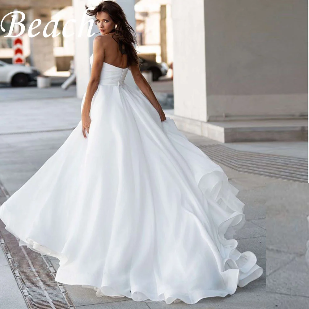 Beach Sweetheart Spaghetti Straps Wedding Dresses Simple A-Line Chiffon Pleat Wedding Gown Plus Size Princess Bride Dress