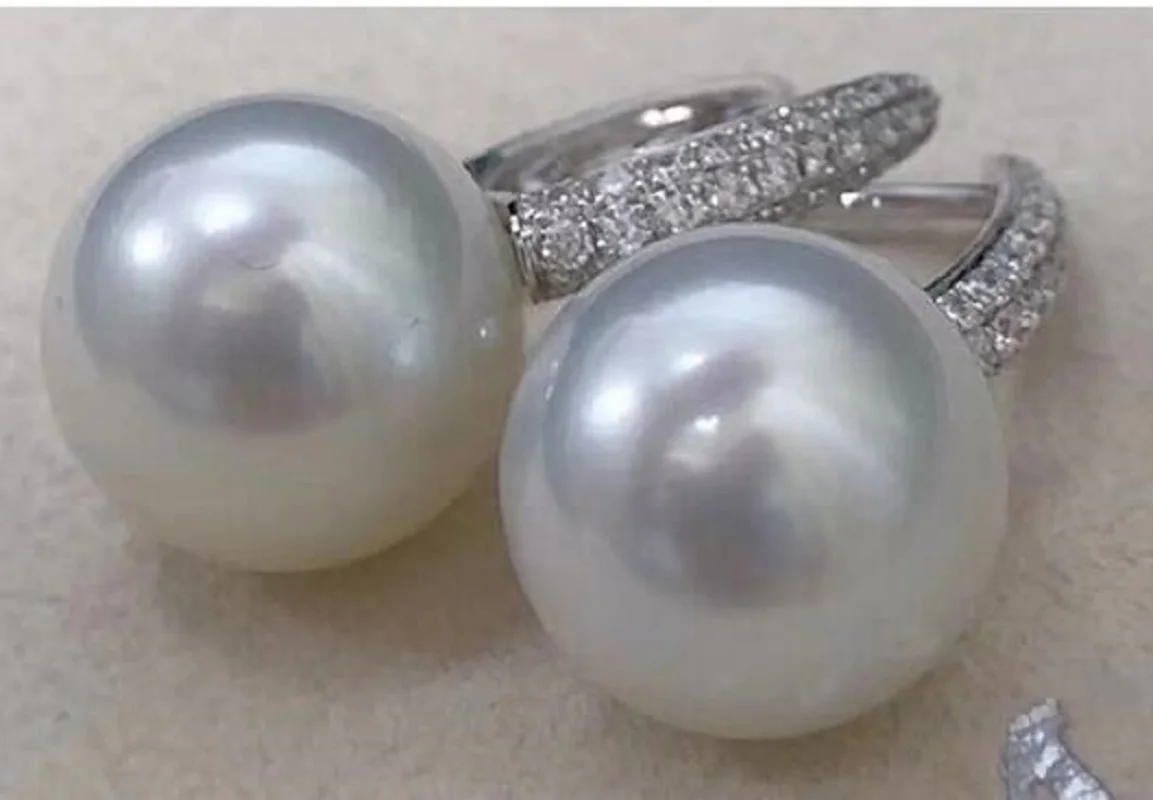 Double pearls Gorgeous AAAA+++ Japan Akoya Round  11-12mm White Pearl Earrings 925s