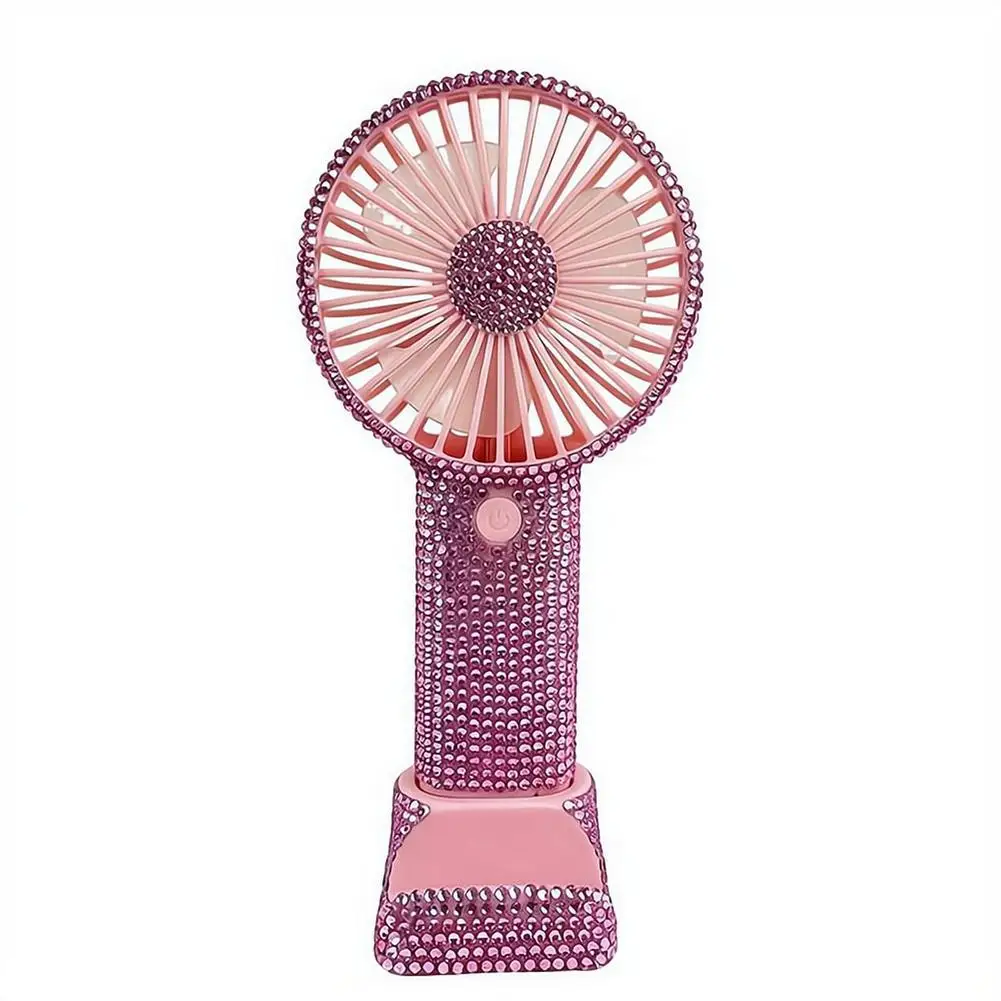 Draagbare handventilator met steentjes usb oplaadbaar roze_voghion.com