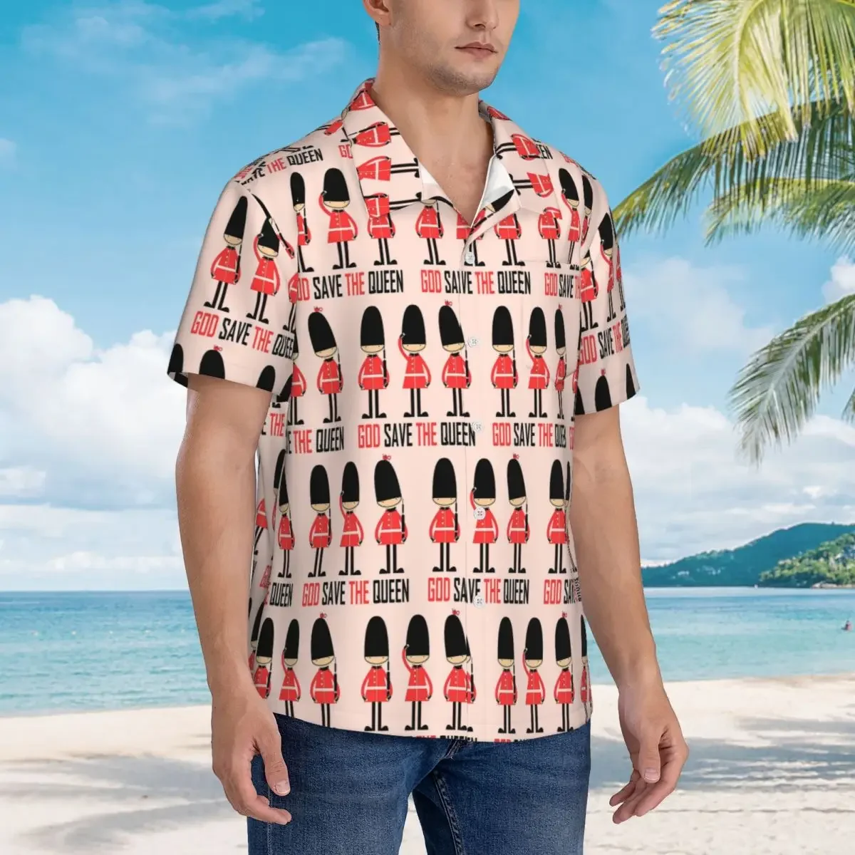 London Queen Guard United Kingdom Soldier British Souvenir UK Shirts Short Sleeve Shirt for Summer Beach Men's Button Tops