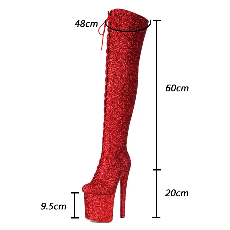 Rontic New Women Winter Over The Knee Boots Glitter Ultra High Heels Round Toe Pretty Gold Red Cosplay Shoes US Size 4-10.5