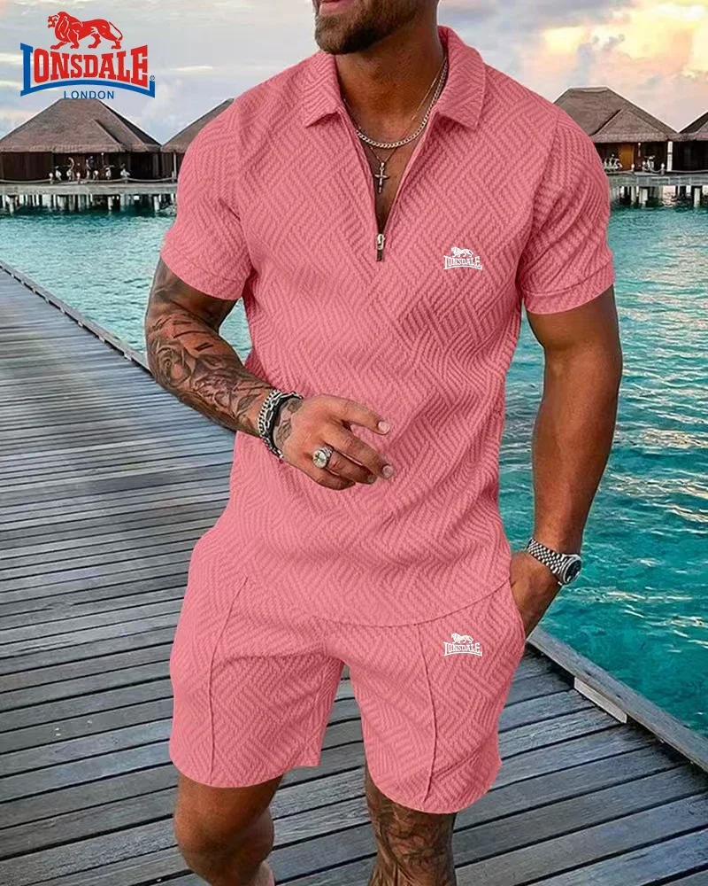 Summer men's embroidered high-quality zipper short sleeved shorts set, new fashionable and casual multifunctional beach set