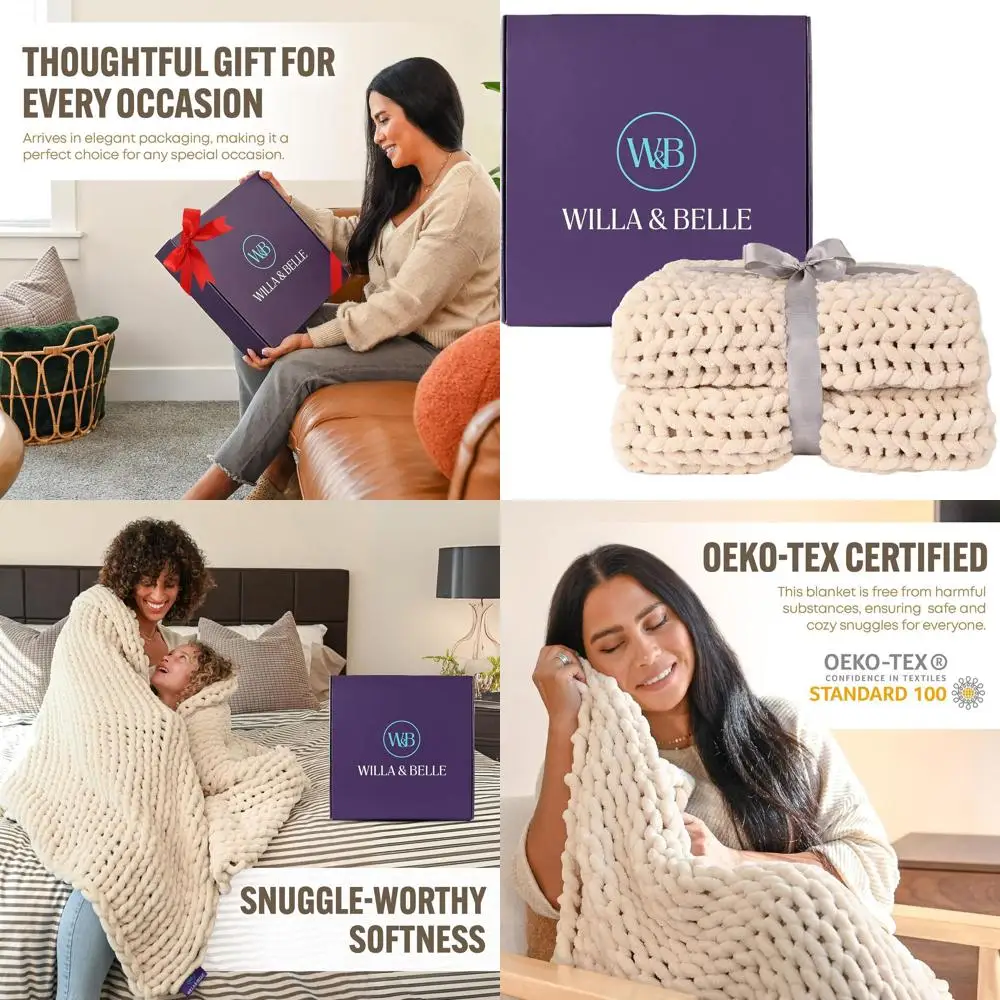 

Luxurious Chunky Knit Weighted Blanket, 50x60, Cozy Throw for Couch & Bed