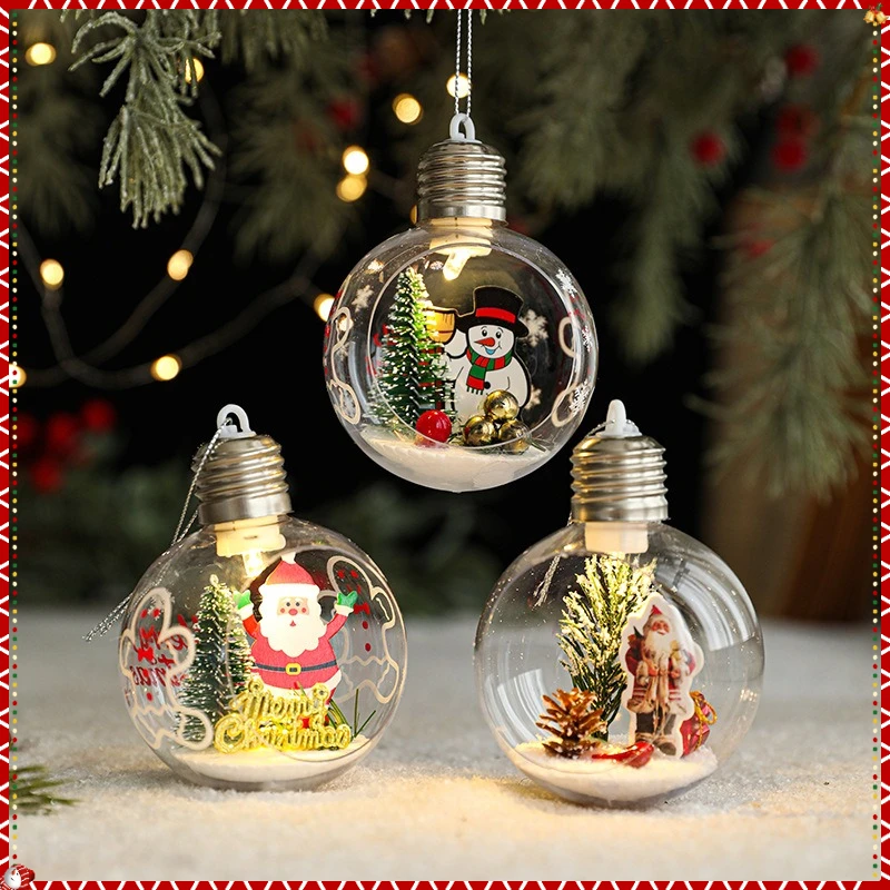 8CM Christmas Ball Santa Claus Pendant with Light Transparent Hanging Ball Christmas Tree Pendant for Christmas Decoration Ball - Image 2