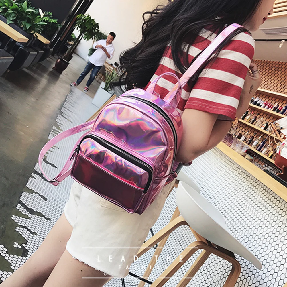 حقيبة ظهر ثلاثية الأبعاد باللون الوردي ذات سعة كبيرة حقيبة مدرسية بأشرطة قابلة للتعديل وحقيبة عاكسة واسعة لمستحضرات التجميل والقرطاسية