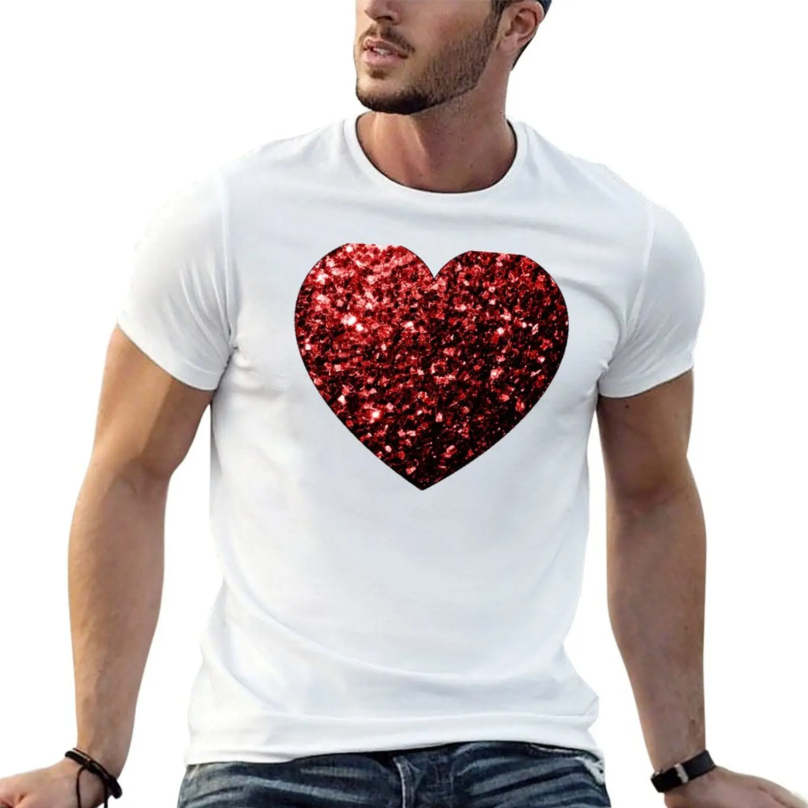 Glamour Red Glitter faux sparkles T-Shirt tops plain t shirts for men