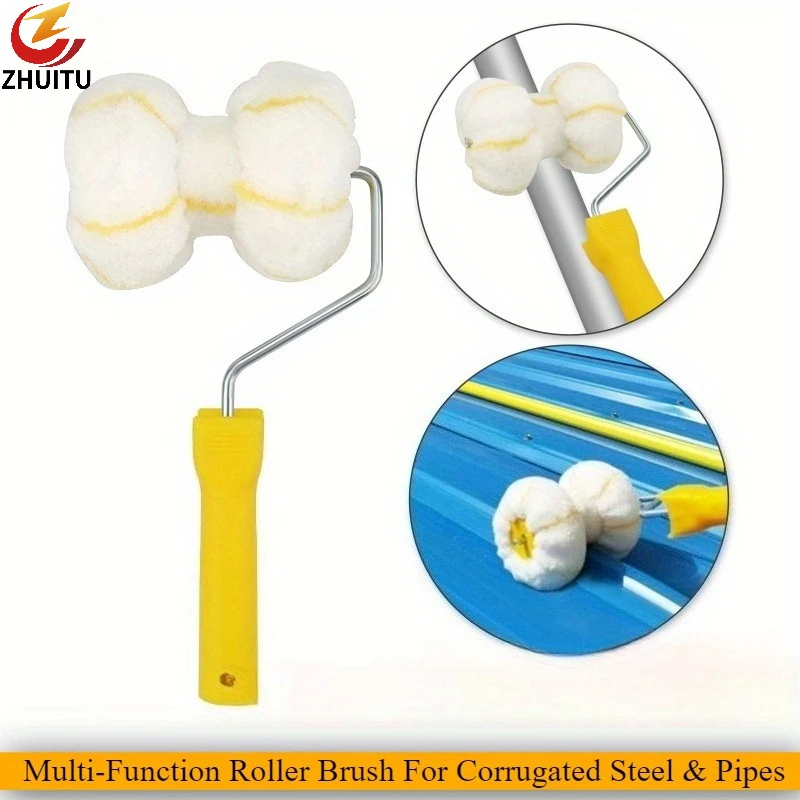 Multifunctional Color Steel Tile Paint Roller Brush, 180° Wrap Roller for Round/Square Pipe, Efficient Painting Tool
