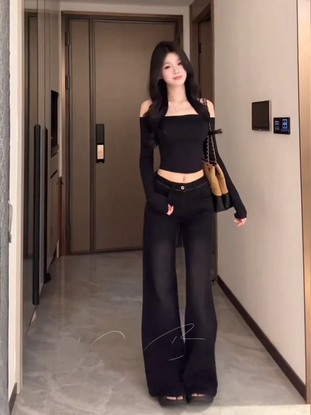 

Женские джинсы с низкой посадкой, свободные, прямого кроя, из денима, в стиле Spicy Girl, осенние, новые, модные, утягивающие, широкие брюки из хлопка с эластаном