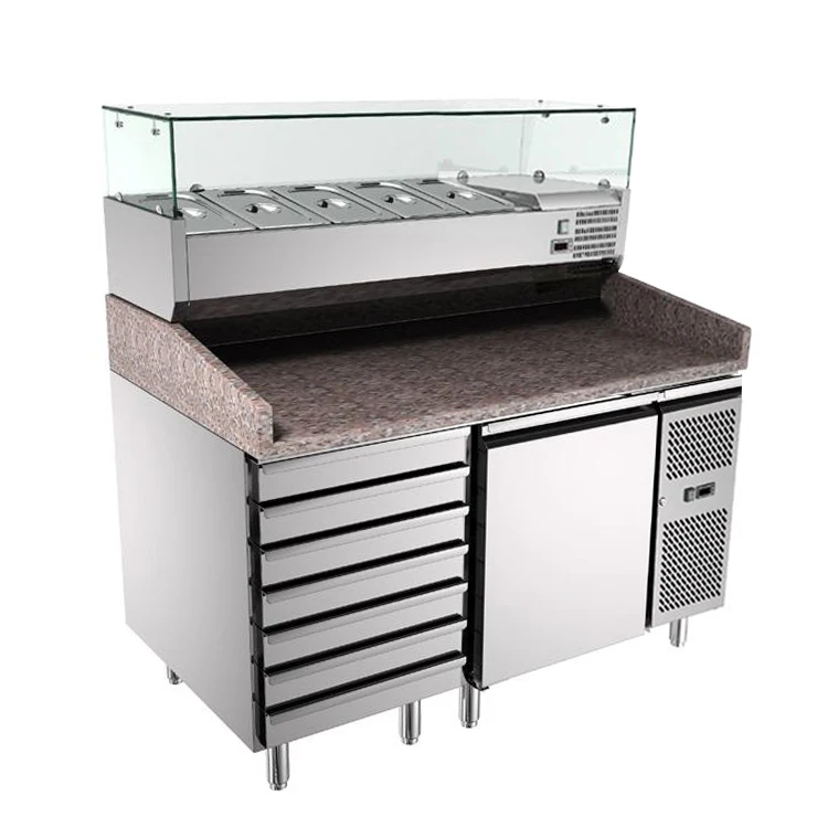 Pizza Refrigerator - Furnotel Stainless Steel Commercial Pizza Prep Table Refrigerator with Marble Work Top