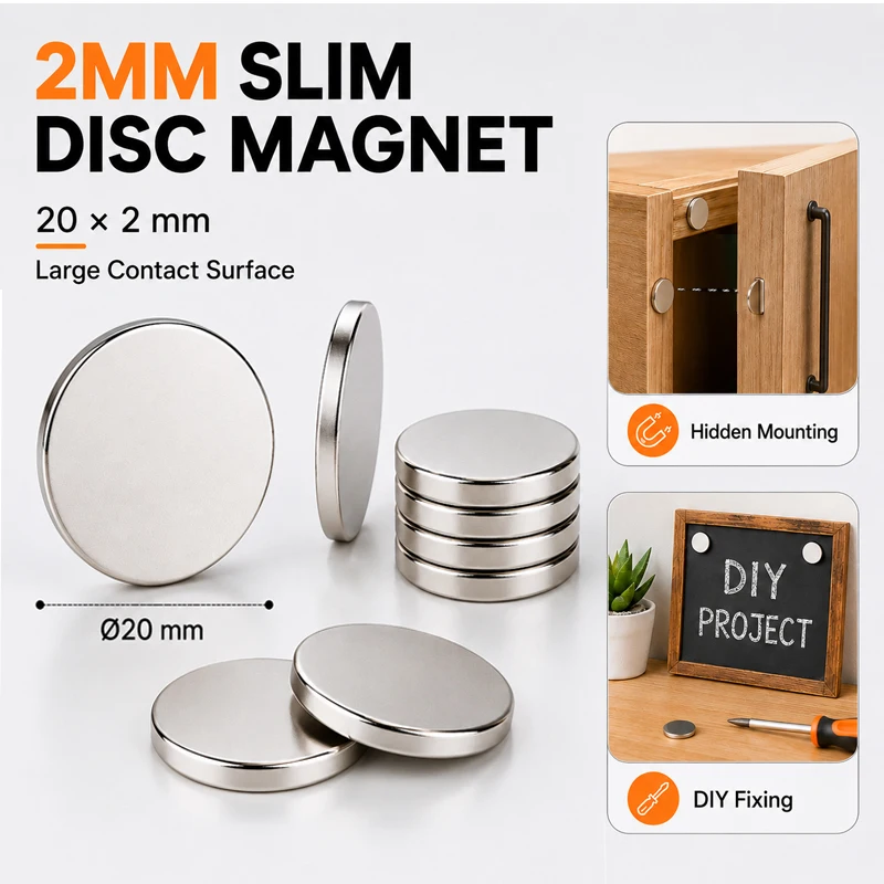 20x2mm Thin Neodymium Disc Magnets N35 NdFeB Round Rare Earth Magnets for Cabinet Closure Sign Mounting DIY Craft Model Projects