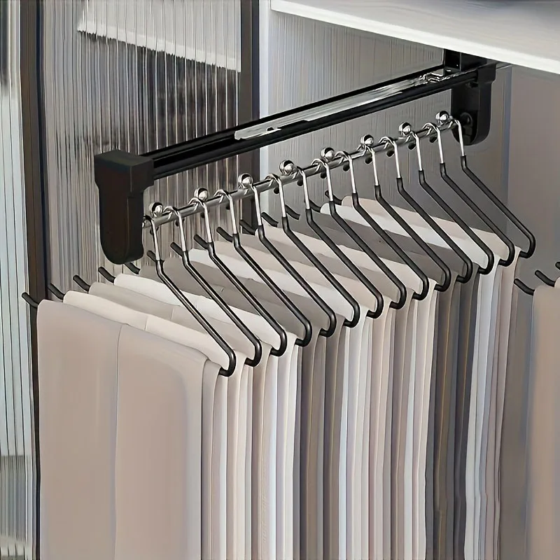 1Pc Pull-Out Clothes Storage Rod Adjustable Foldable Metal Hanging Rail for Wardrobes Space-Saving Organizer Drying Racks