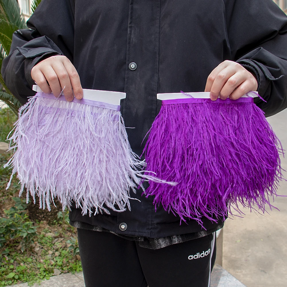 2Meters Premium Fluffy Colorful Ostrich Feathers Trim 8‑10cm Pink Plumes Ribbon for Wedding Costume Sewing DIY Craft Decoration
