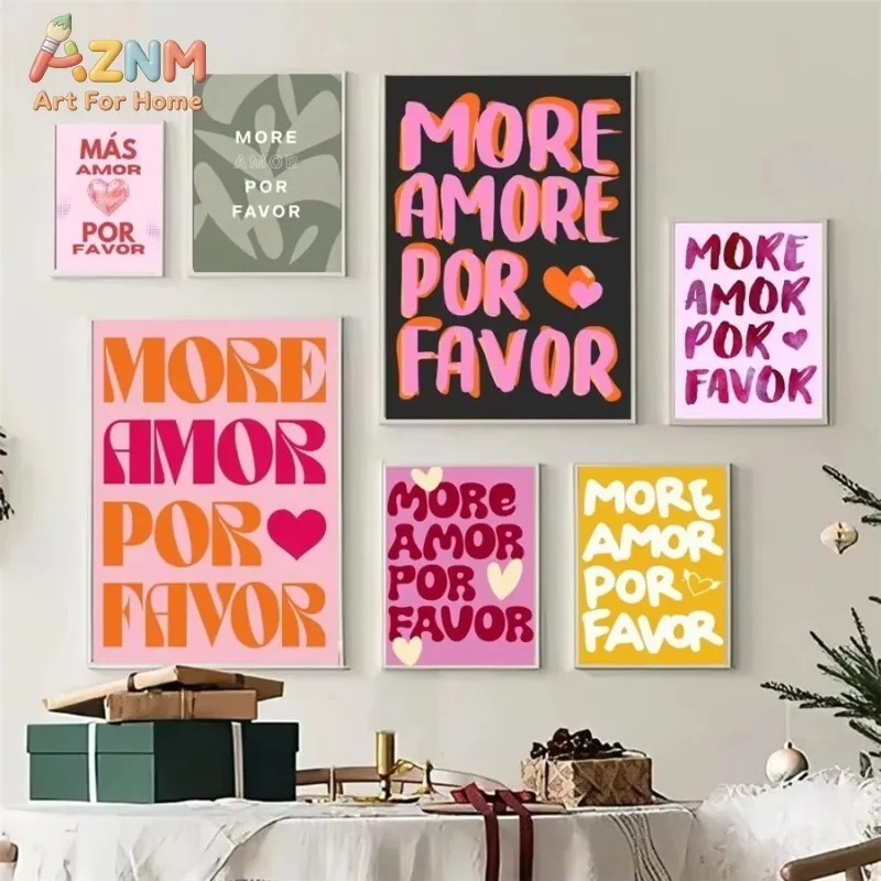 Unframed More Amor Por Favor Spanish Quote Canvas Wall Art Colorful Typography Print Poster Living Room Bedroom Decor Canvas Pai