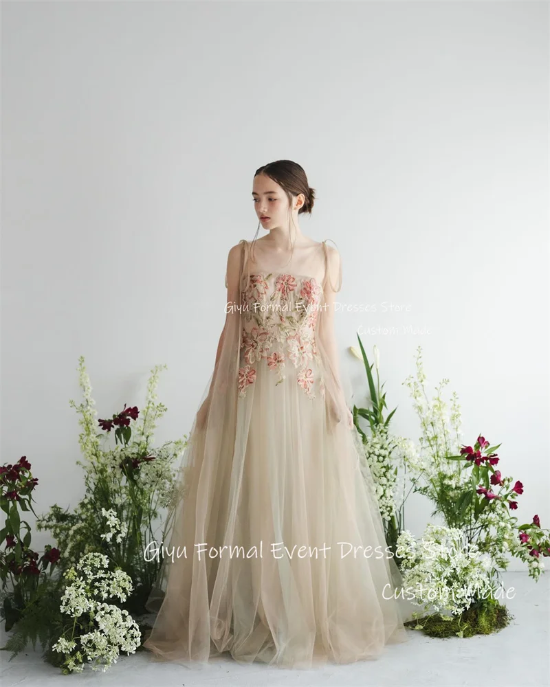 Giyu Fairy A Line Tulle Evening Dresses Spaghetti Straps Embroidery Corset Back Prom Gowns Formal Party Wedding Photoshoot