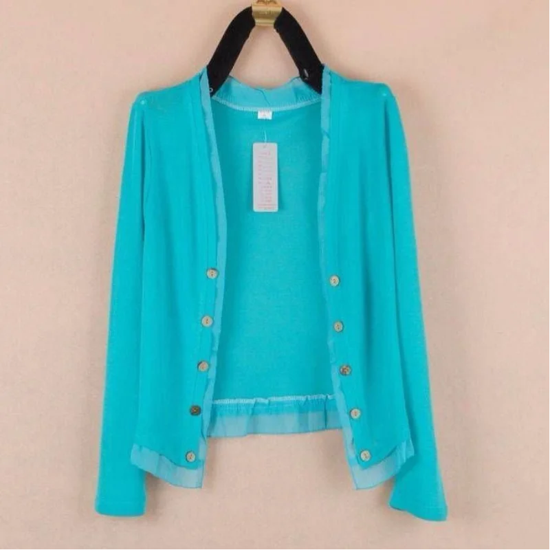 2023 Summer Fashion Thin Solid Lace Lace Lace Casual Loose Oversize Long Sleeve Versatile Sunscreen Air Conditioning Cardigan