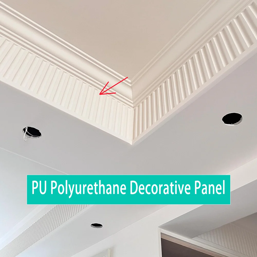 6PCS Imitation Gypsum PU Ceiling Moulding Lines, Durable Easy-Install Decorative Trim for Villa Living Room Bedroom Indoor Decor