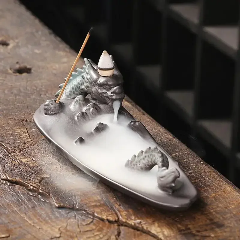 1pc Chinese Lukcy Dragon Design Incense Burner Creative Home Decor Incense Stick Holder Portable Ceramic Censer -Without Incense