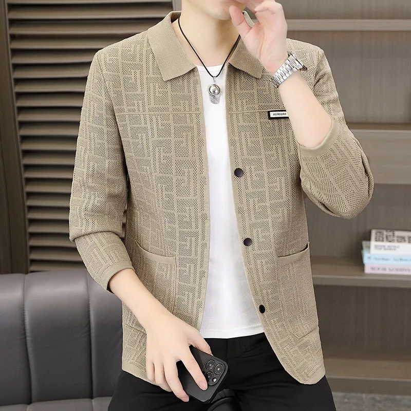 

Модный повседневный вязаный свитер Long Sve, мужской осенне-зимний новый трикотаж, открытый кардиган, джемпер из полиэфирного волокна