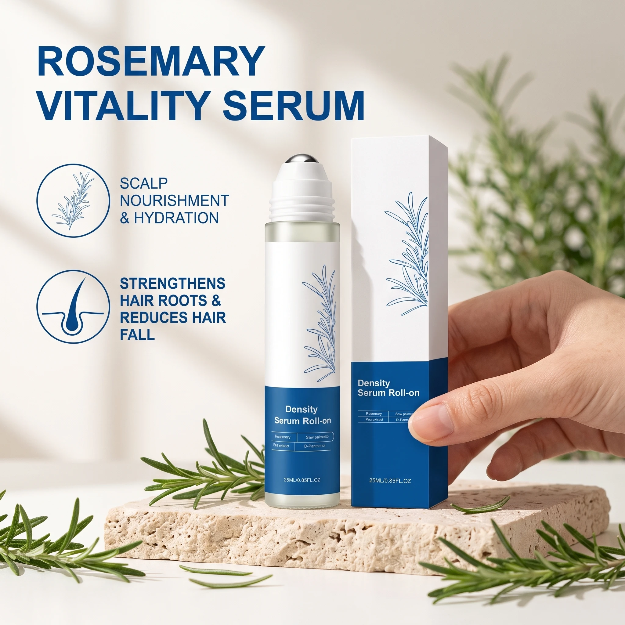 Rosemary Hair Growth Essence Roller Stimulate Follicle Vitality Reduces Hair Root Breakage Increase Density Support Scalp Health