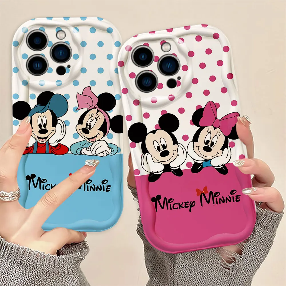 Mickey Mouse Minnie Mouse 3D Wave Phone Case For iPhone Apple 16 15 14 13 12 11 X XS 7 SE Pro Max Plus Soft Silicone Case Funda