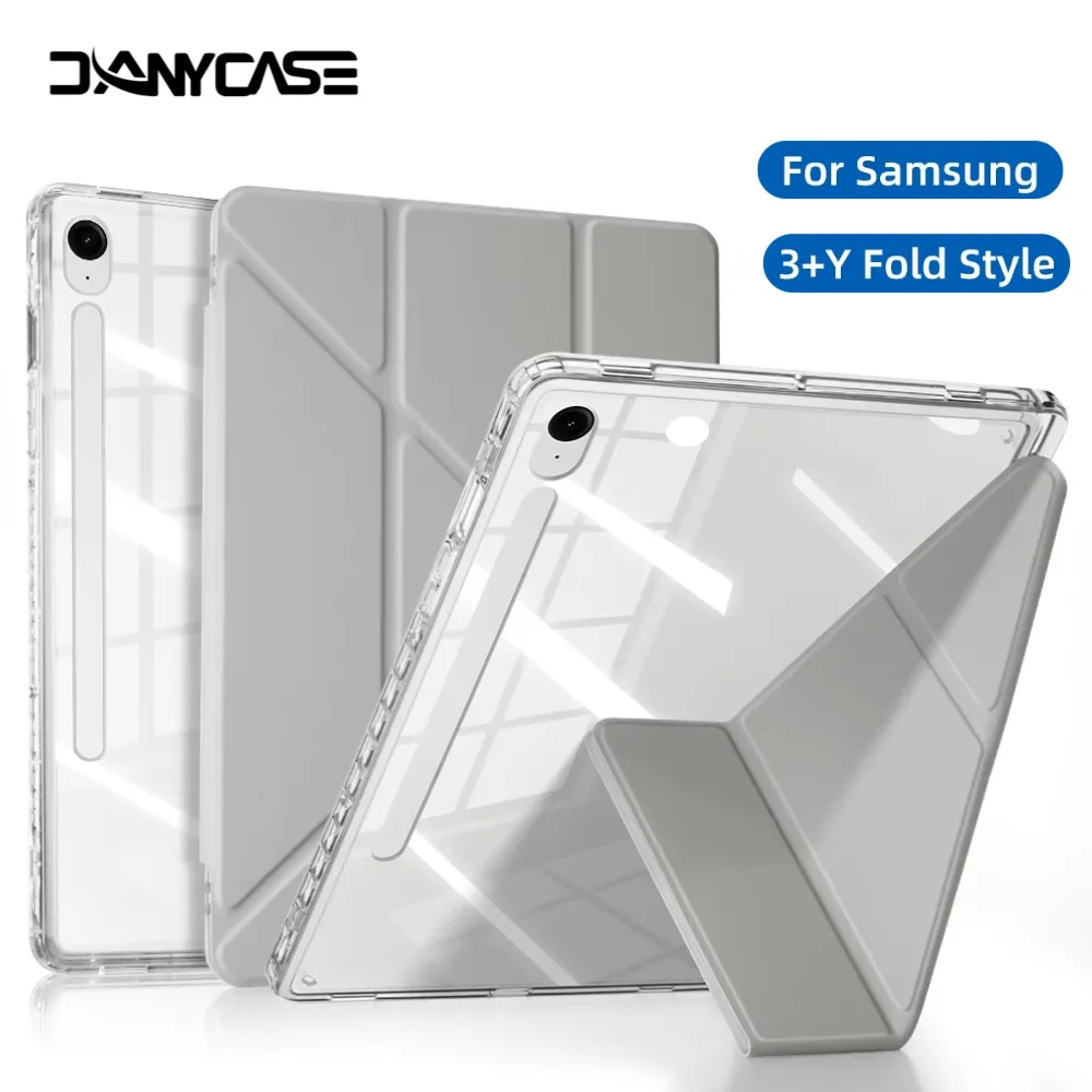 For Samsung Galaxy Tab S10/S9 FE/S10Lite/S9 11in A9/A11 A9+/A11+ with Pencil Holder Ultra-Thin Magnetic Transparent Acrylic Back