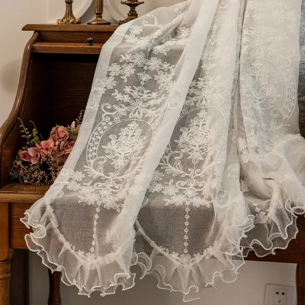 Lace Curtains White Gauze Curtains for Living Room Bedroom Partition Curtains Decorative Floating Window Balcony Customized
