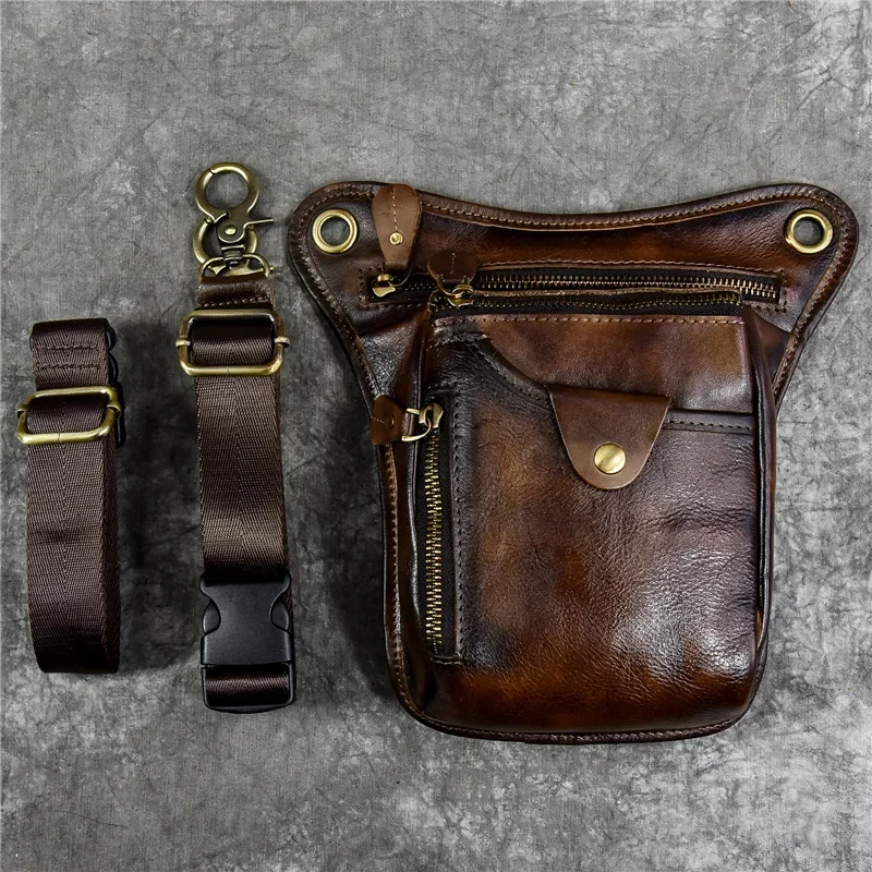 

New Fashion Style Mens Waist Bag Tactics Leg Bag Soft Cowhide Wasit Pack with Shoulder Strap Men's 8 Inch Phone Pouch