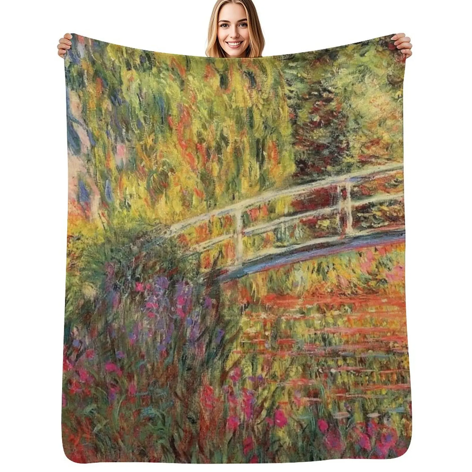 Monet The Japanese Bridge (The Water-Lily Pond, Water Irises) Throw Blanket Luxury Thicken Custom warm for winter Blankets