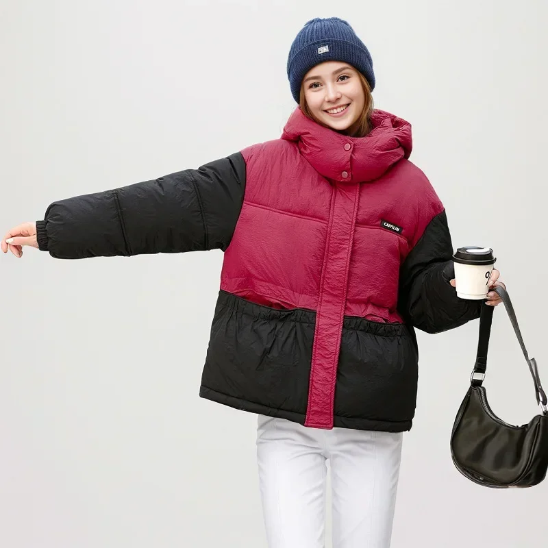 2024 Winter Women\'s Down Cotton Jacket Female Hooded Thicken Warm Parkas Pockets Coats Female Contrast Casual Padded Jacket