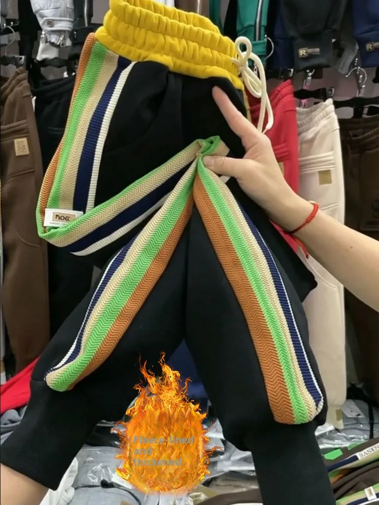 

Женские повседневные брюки в стиле Харадзюку, осенне-зимние утепленные спортивные брюки на флисовой подкладке, свободные широкие брюки-карго